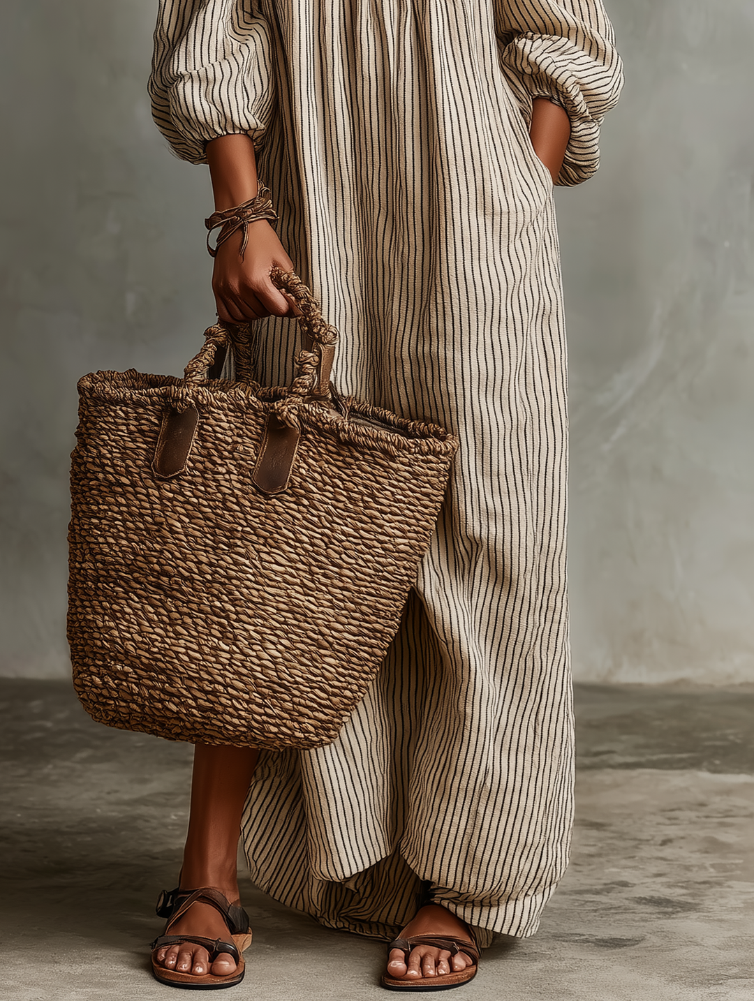 Kaia | Long cotton and linen dress with off-the-shoulder design