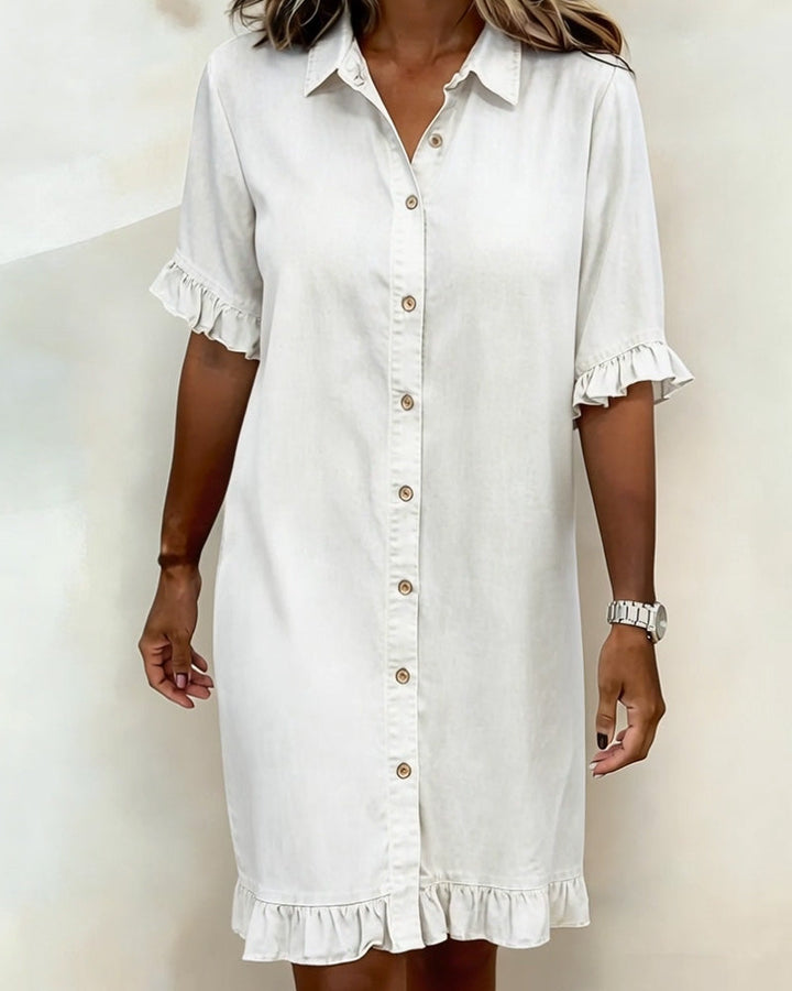 Journee | Comfortable denim dress with flattering draping