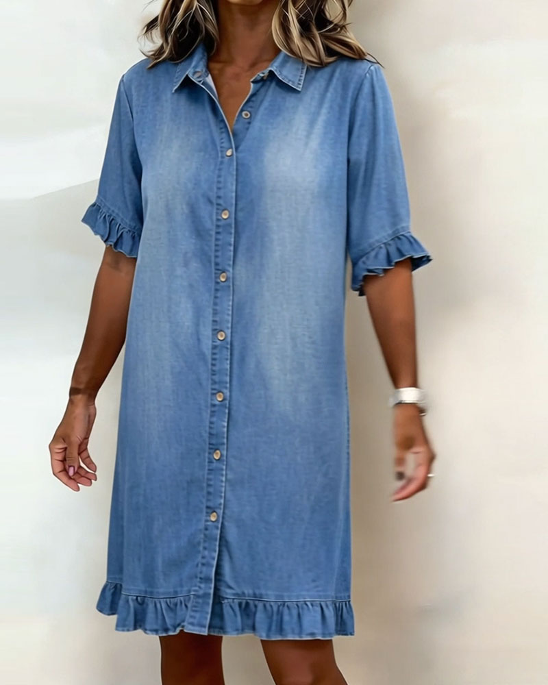 Journee | Comfortable denim dress with flattering draping