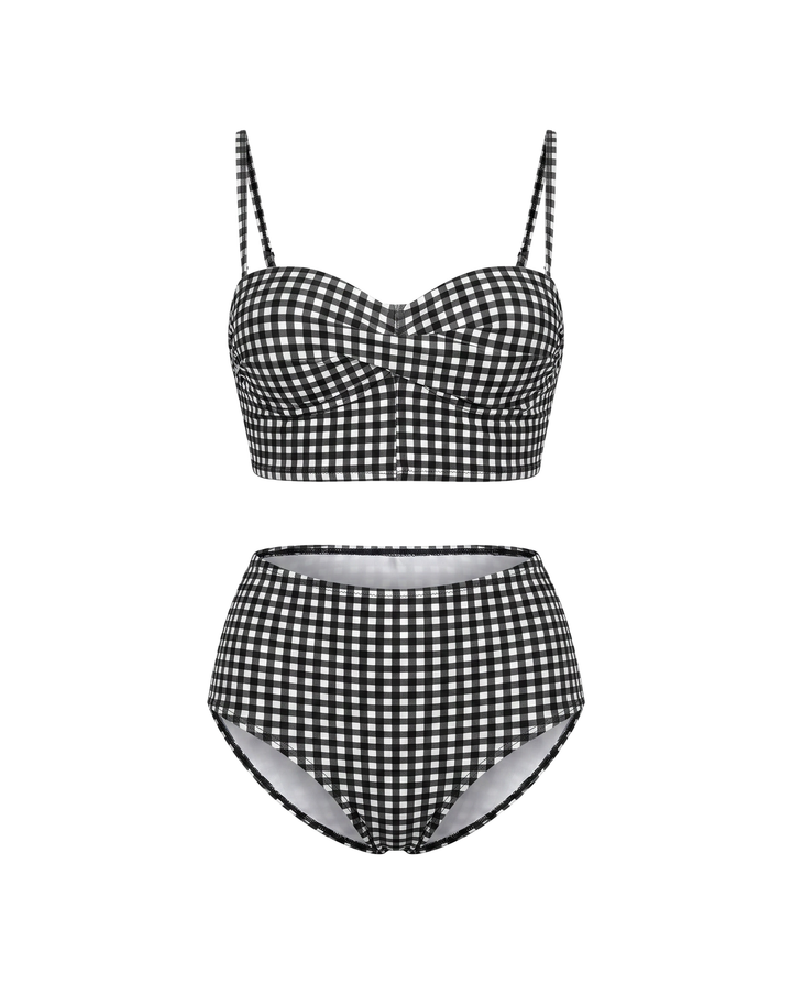 High-Waisted Checkered Bikini