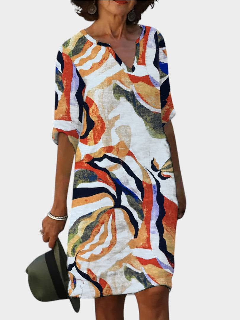 EMMA | Casual V-Neck Short Sleeve Printed Summer Dress