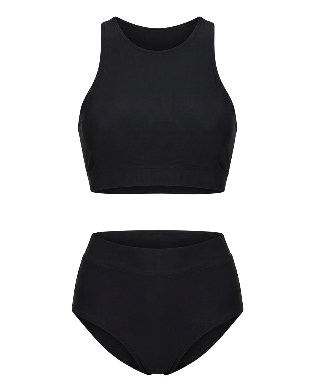 High-Waisted Solid Swimsuit