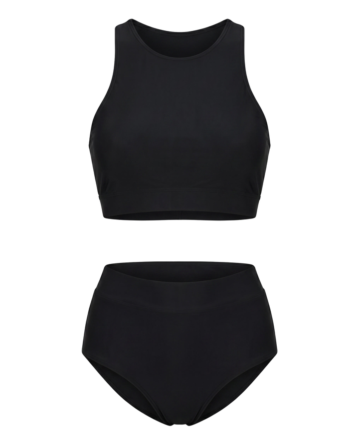 High-Waisted Solid Swimsuit