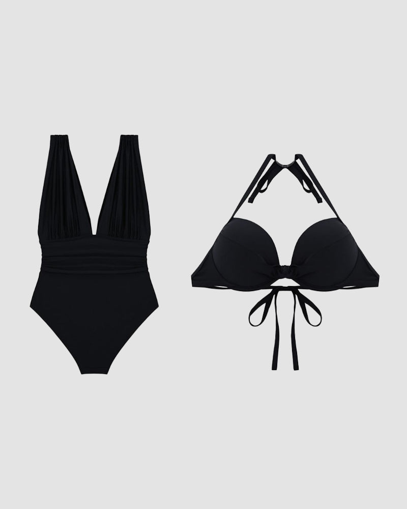 Luxury shaping swimsuit with deep V-neck