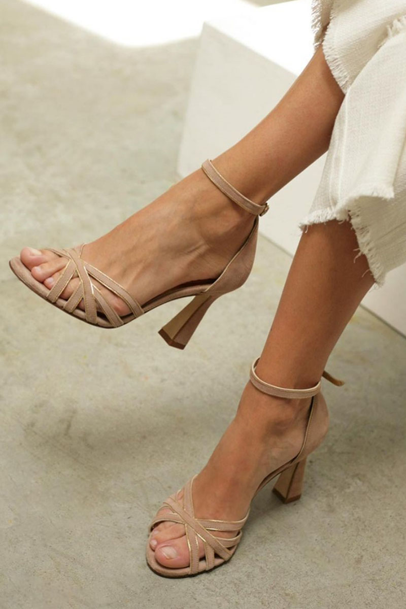 Elviera | Patchwork sandals with a round toe and narrow heel