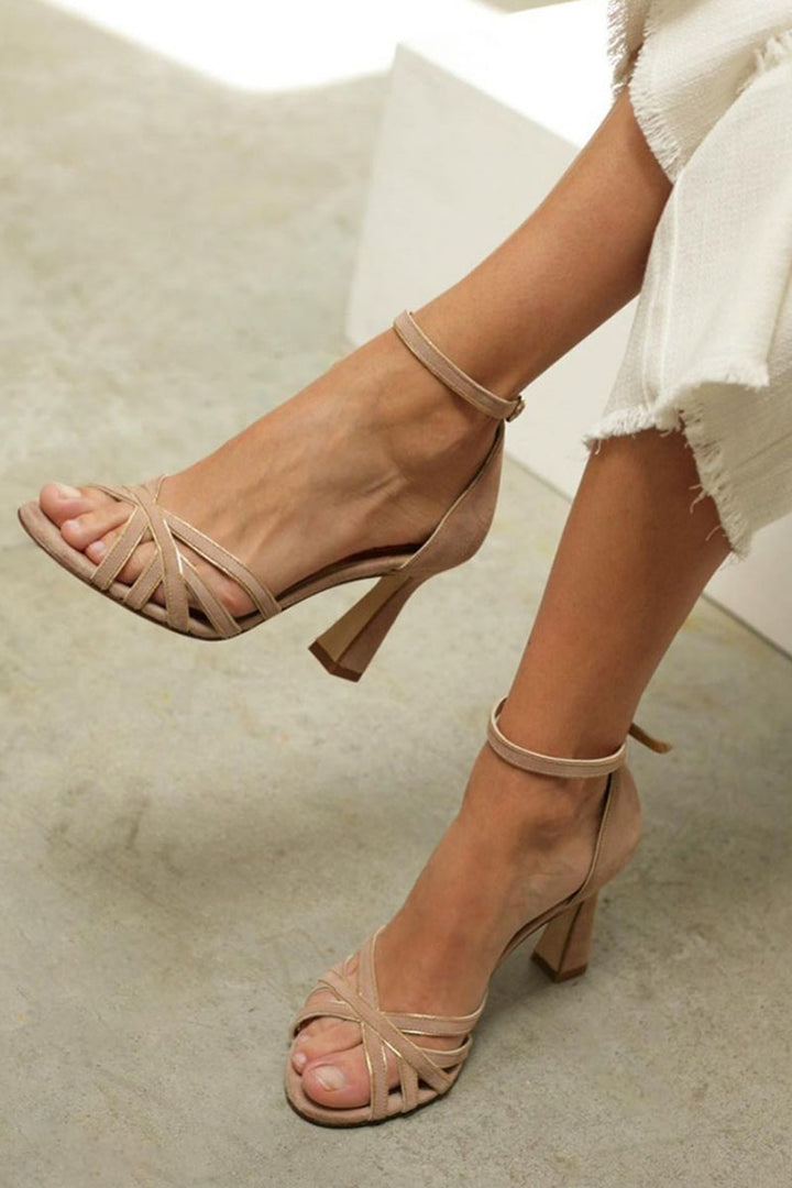 Elviera | Patchwork sandals with a round toe and narrow heel