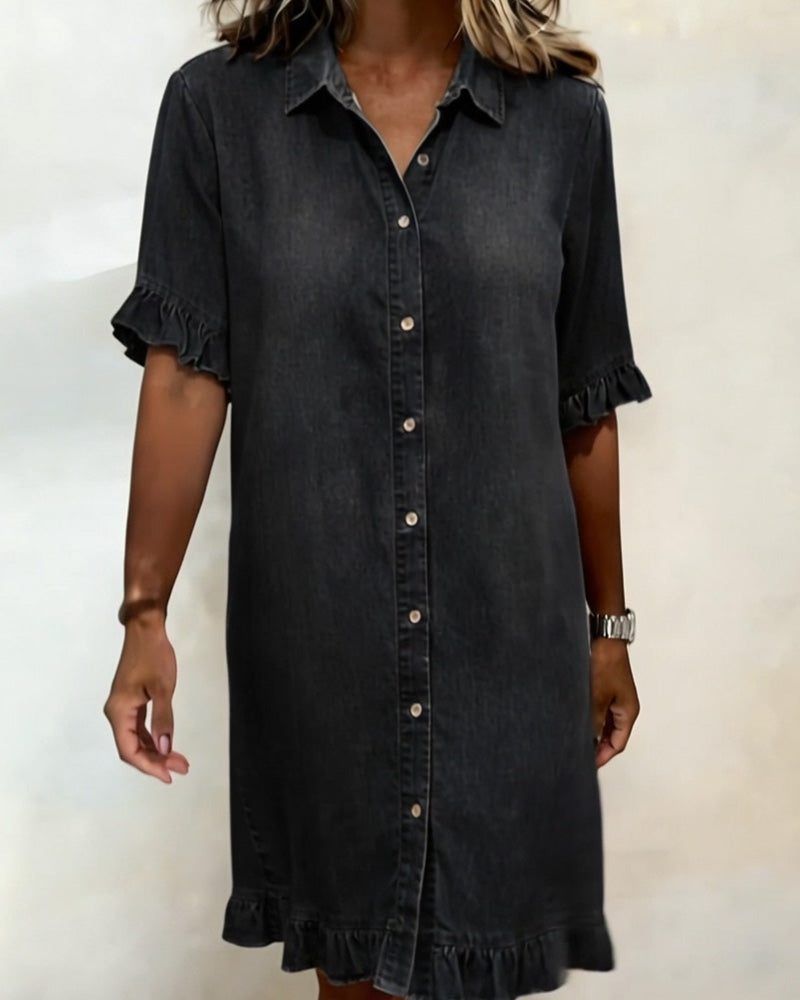 Journee | Comfortable denim dress with flattering draping