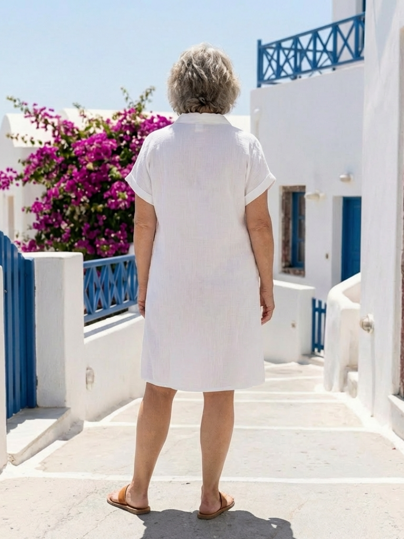 Serenity | Midi dress with short sleeves and front pocket
