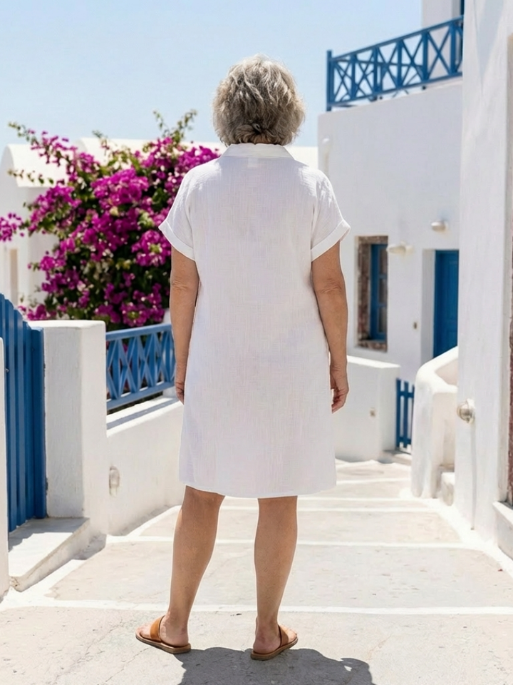 Serenity | Midi dress with short sleeves and front pocket