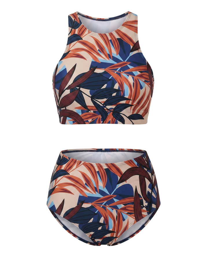 High-Waisted Solid Swimsuit