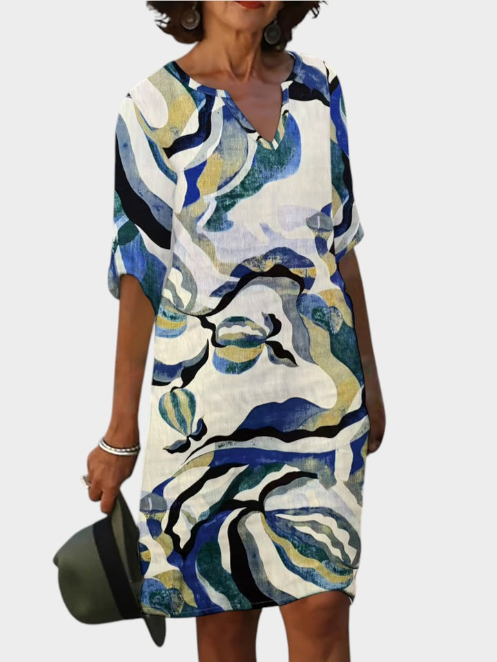 EMMA | Casual V-Neck Short Sleeve Printed Summer Dress