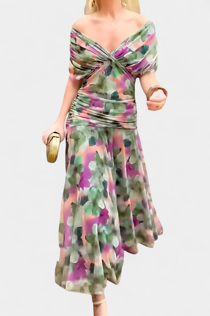 Chloe | Long Floral Dress with V-Neck