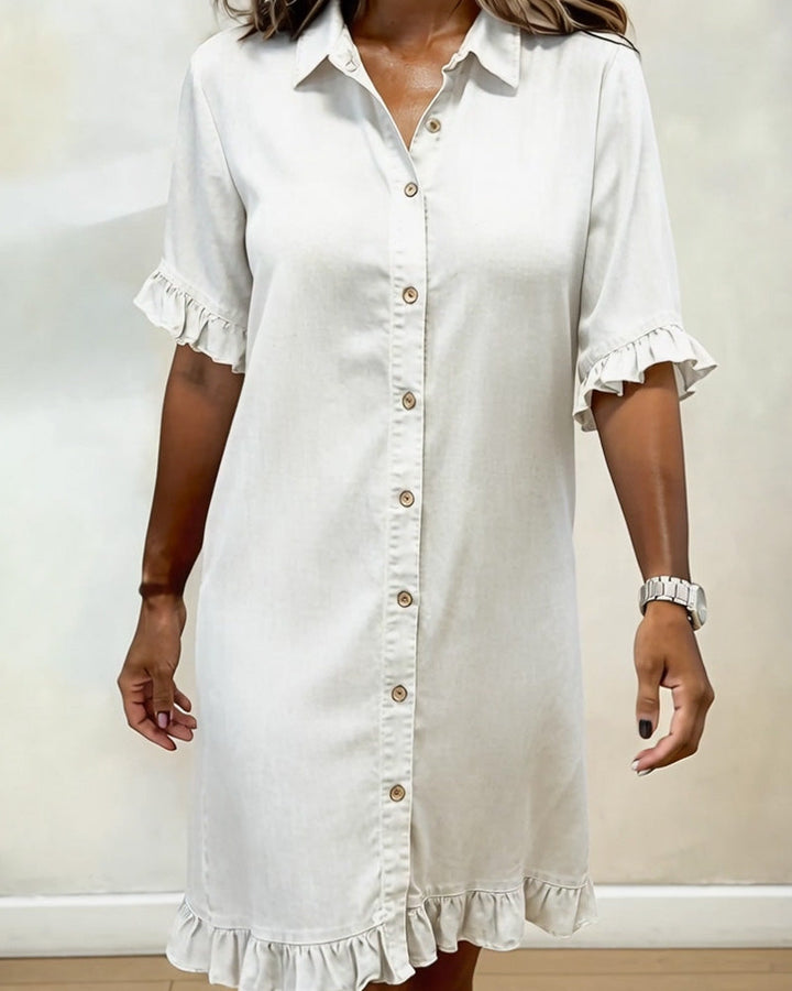 Journee | Comfortable denim dress with flattering draping