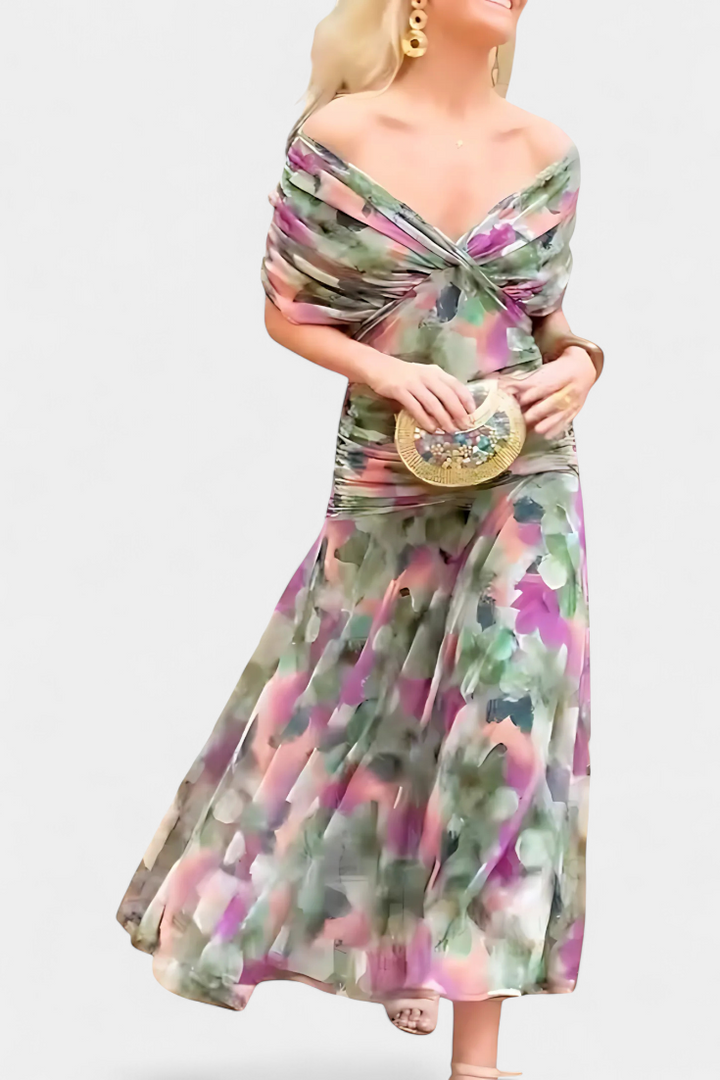 Chloe | Long Floral Dress with V-Neck