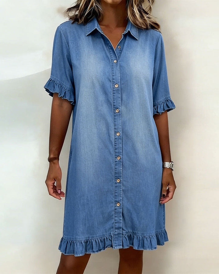 Journee | Comfortable denim dress with flattering draping