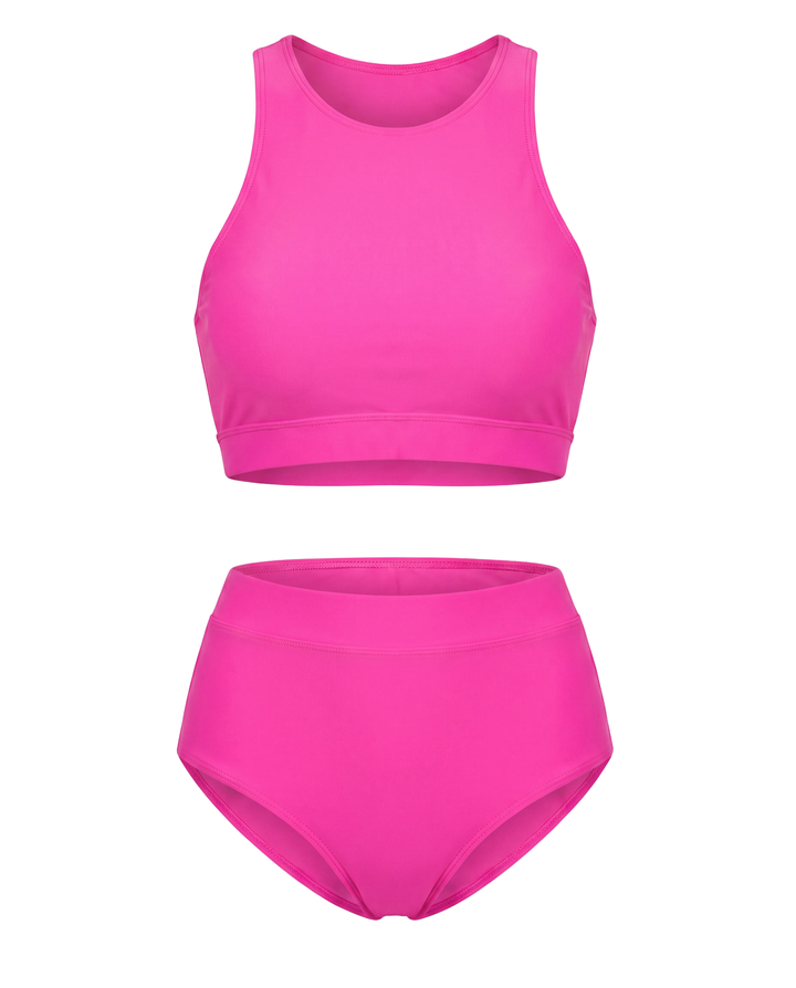 High-Waisted Solid Swimsuit
