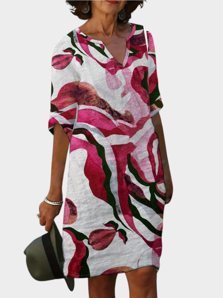 EMMA | Casual V-Neck Short Sleeve Printed Summer Dress