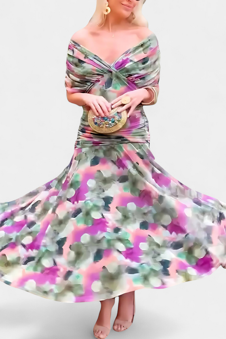 Chloe | Long Floral Dress with V-Neck