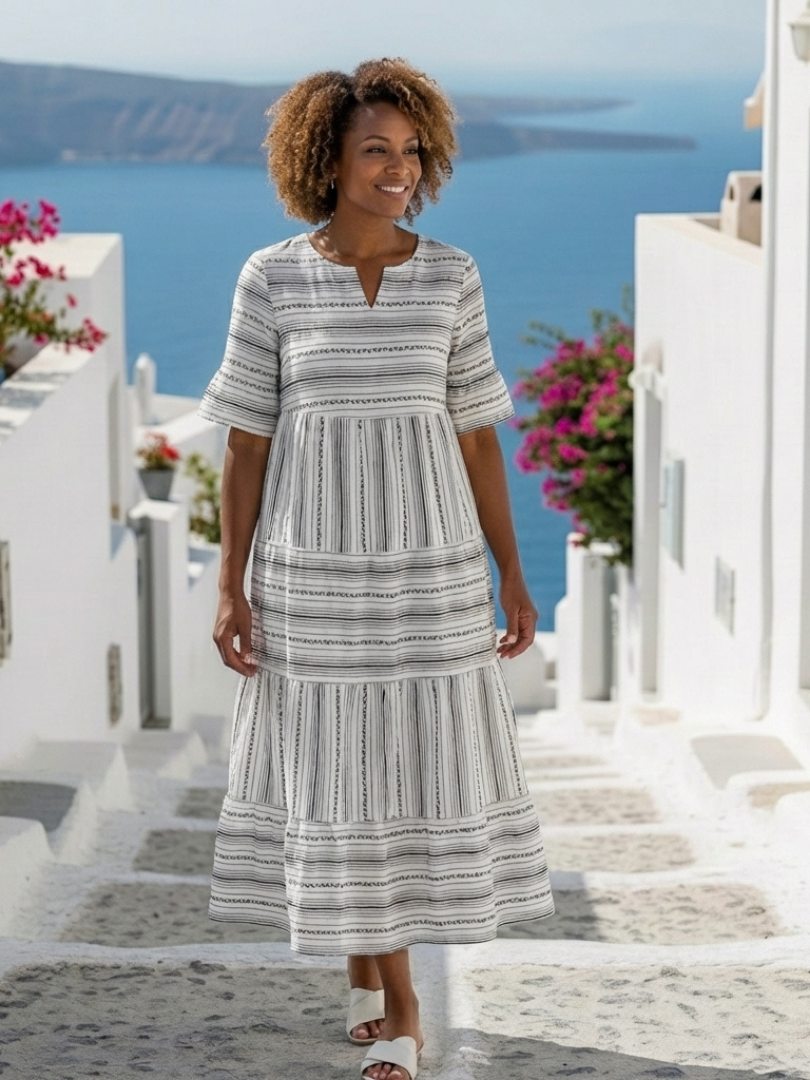 Tegan | Striped midi dress with short sleeves