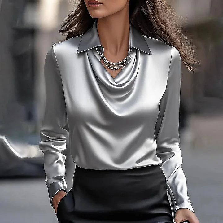 Ainsley | Luxurious Satin Blouse with Soft Neckline