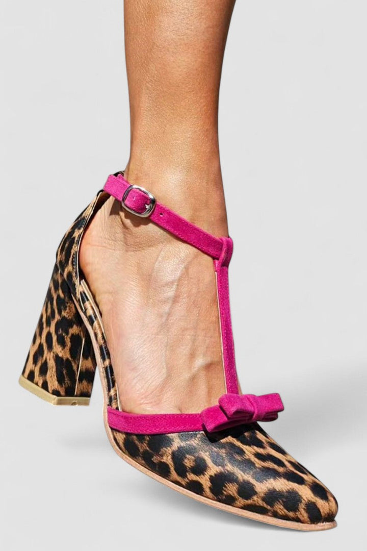 Leontina | Green sandals with leopard pattern and colorful detail