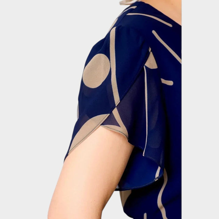 HARPER | NAVY POLKA DOT PRINT CHIFFON MIDI DRESS