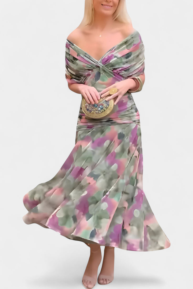Chloe | Long Floral Dress with V-Neck