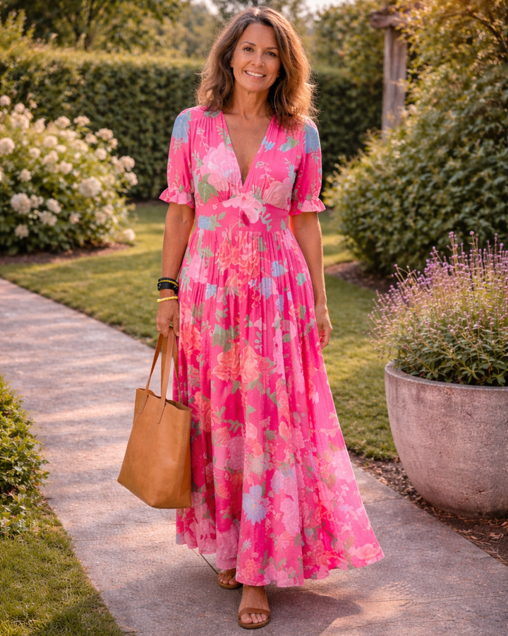 Isabella | Floral Midi Dress Without Sleeves with V-Neck