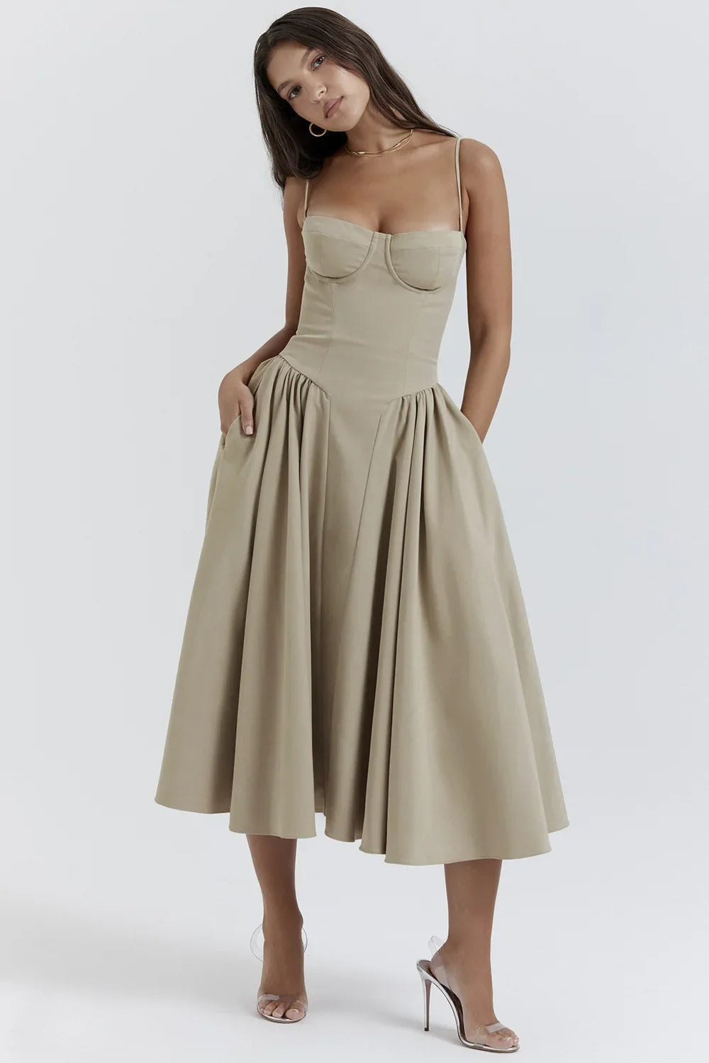Josie | Sleeveless Bustier Midi Dress