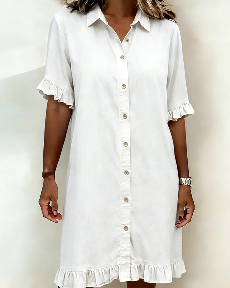 Journee | Comfortable denim dress with flattering draping
