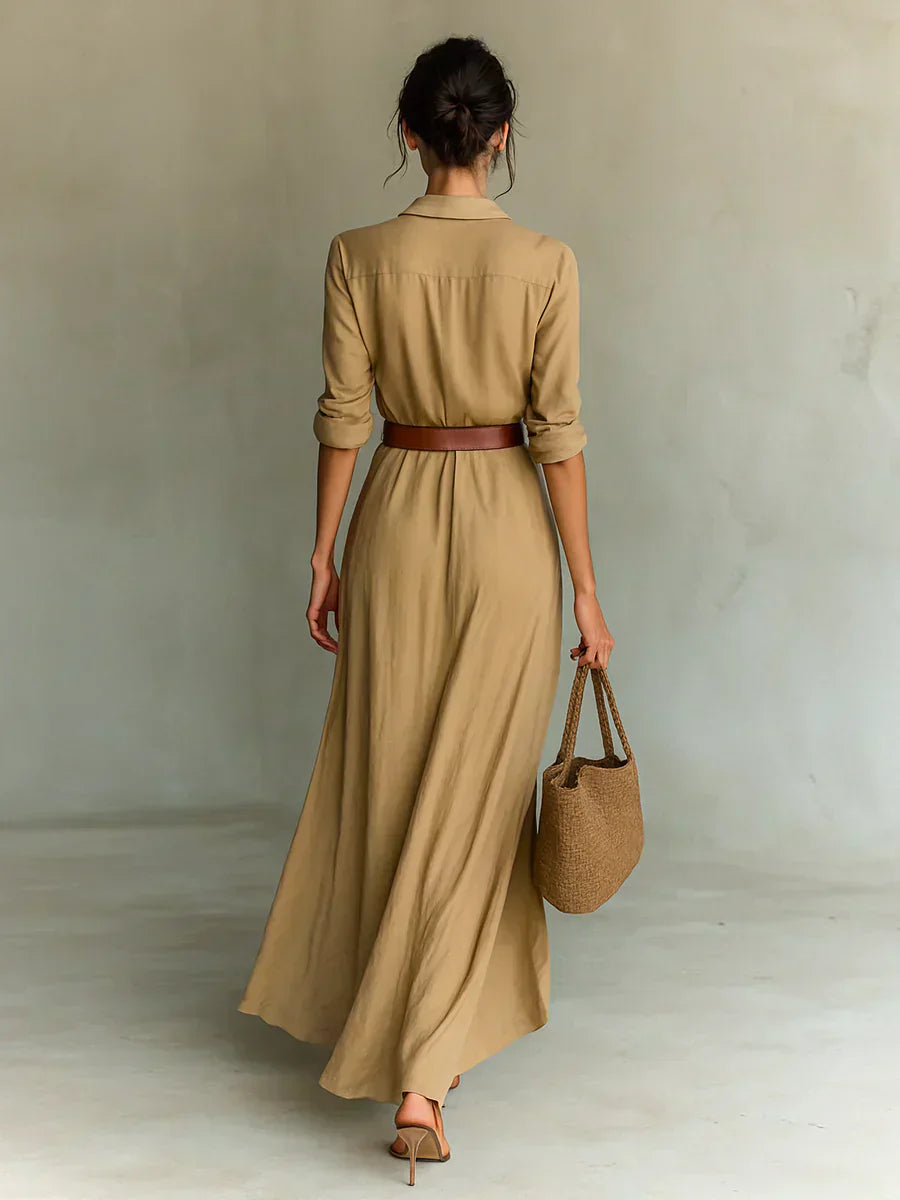 Sasha | Maxi Dress with Lapel and Waist Belt