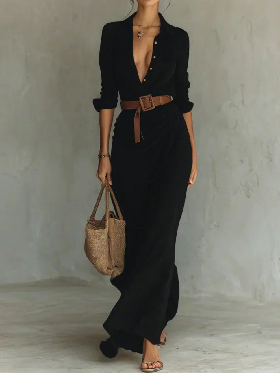 Sasha | Maxi Dress with Lapel and Waist Belt