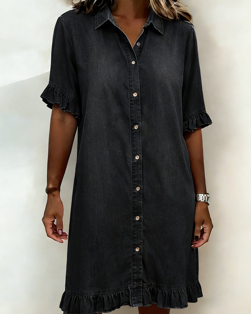 Journee | Comfortable denim dress with flattering draping