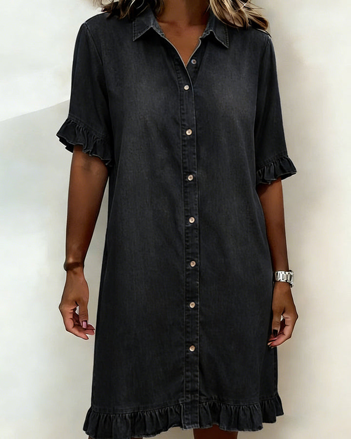Journee | Comfortable denim dress with flattering draping