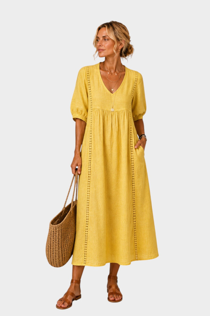 SADIE | LINEN-COTTON DRESS WITH LACE