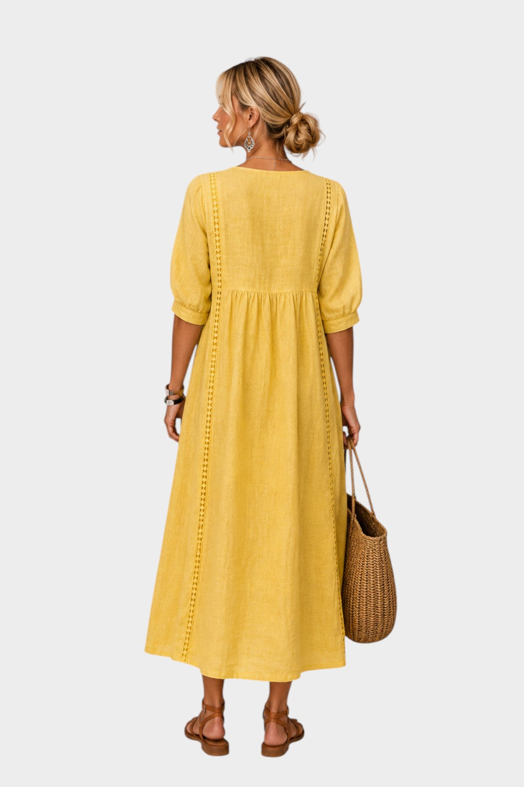 SADIE | LINEN-COTTON DRESS WITH LACE