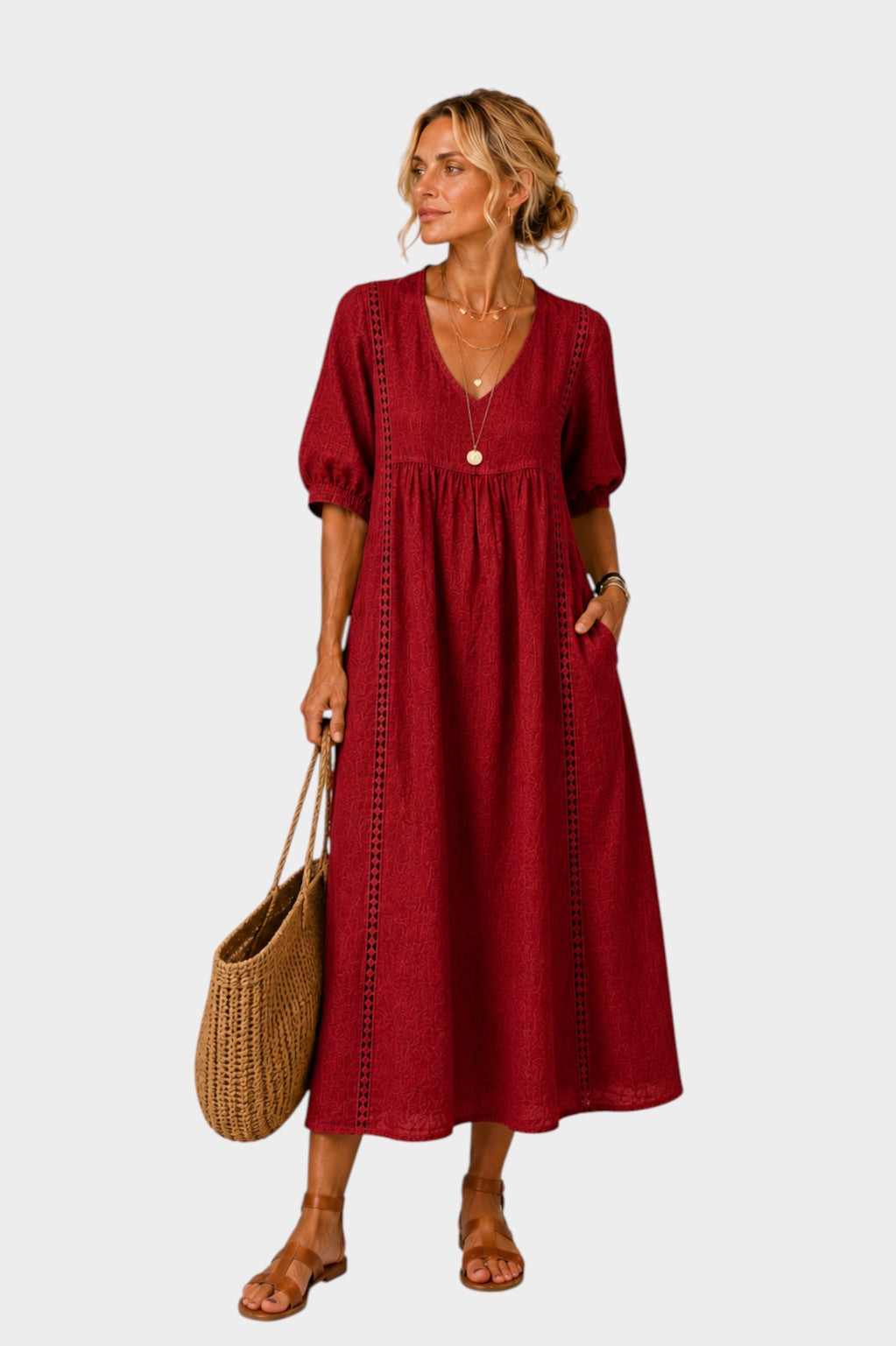 SADIE | LINEN-COTTON DRESS WITH LACE