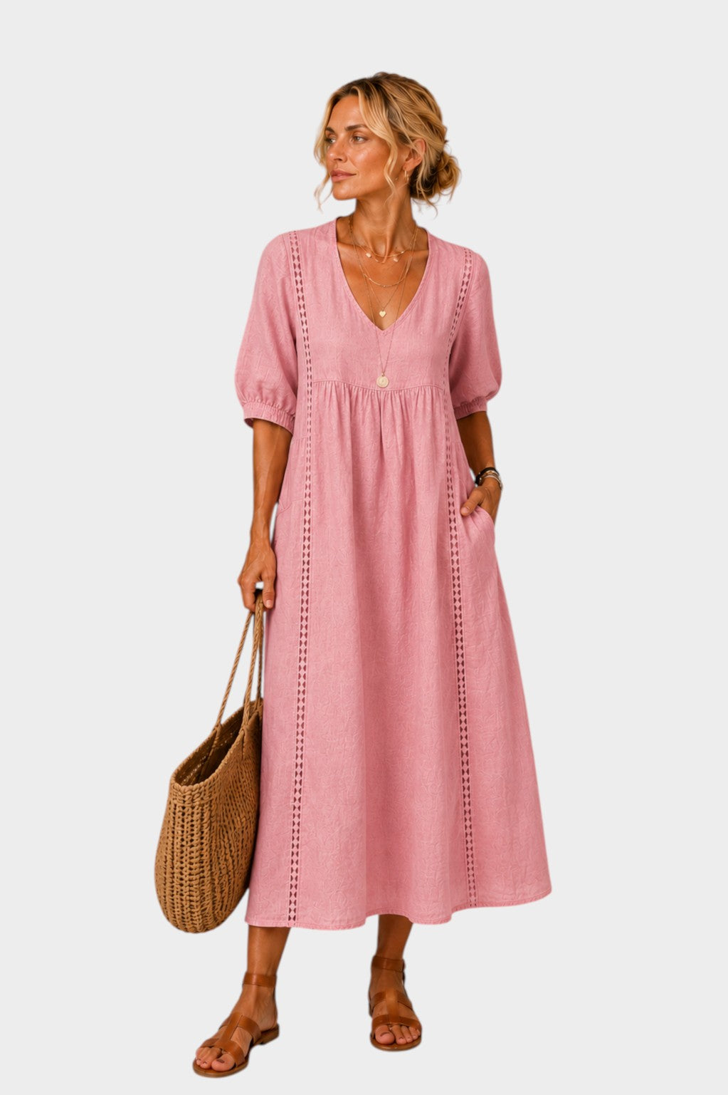 SADIE | LINEN-COTTON DRESS WITH LACE