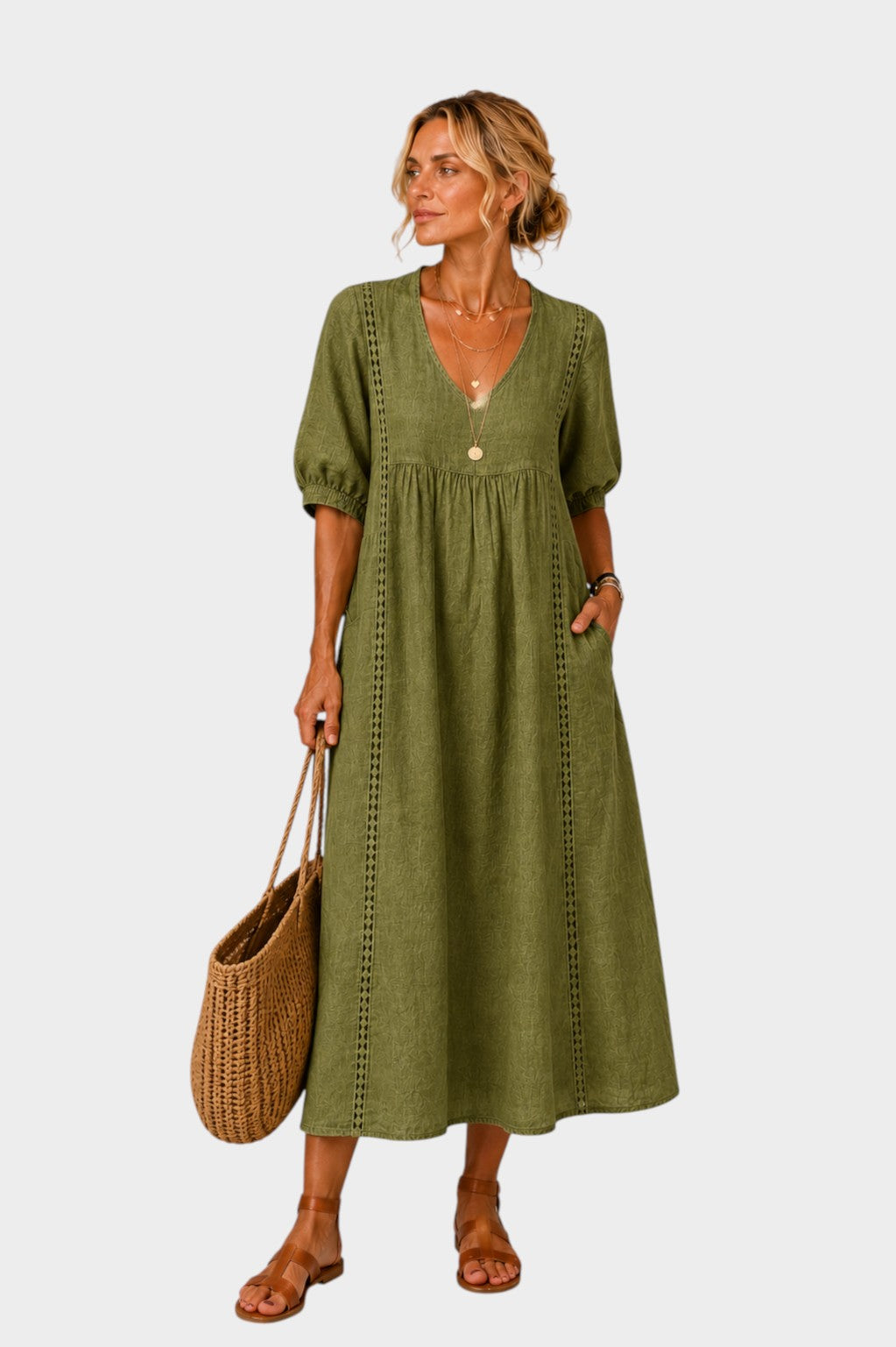 SADIE | LINEN-COTTON DRESS WITH LACE