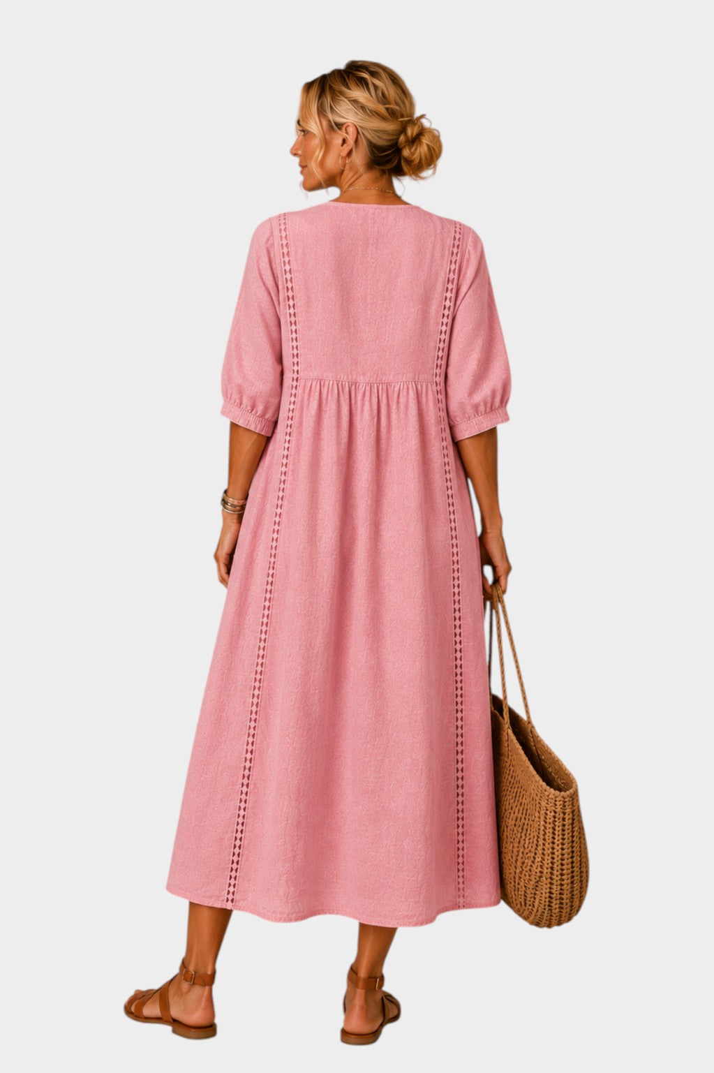 SADIE | LINEN-COTTON DRESS WITH LACE