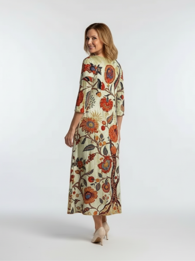Ella | Long Sleeve V-Neck Floral Midi Dress