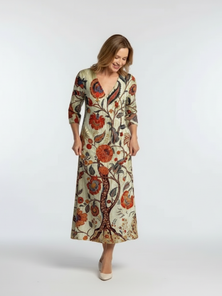 Ella | Long Sleeve V-Neck Floral Midi Dress