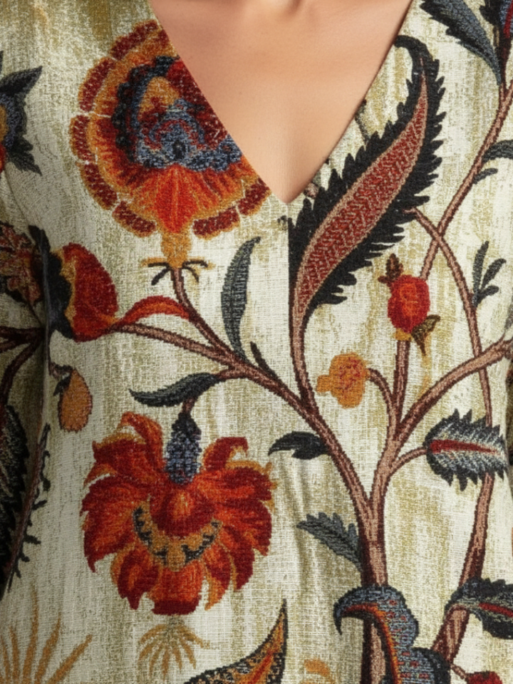 Ella | Long Sleeve V-Neck Floral Midi Dress