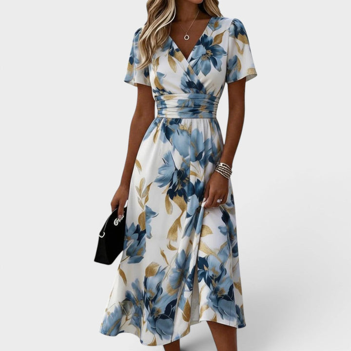 Olivia | Wrap Midi Dress with Floral Print