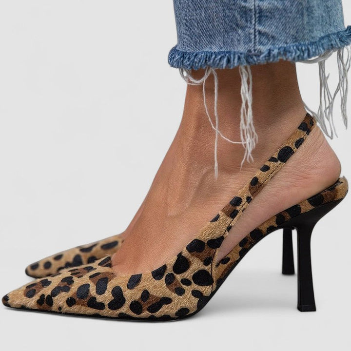 Liorina | Khaki pumps with leopard print and pointed toe