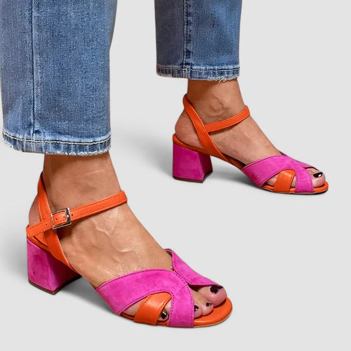 Lorette | color combination sandals with comfortable heel