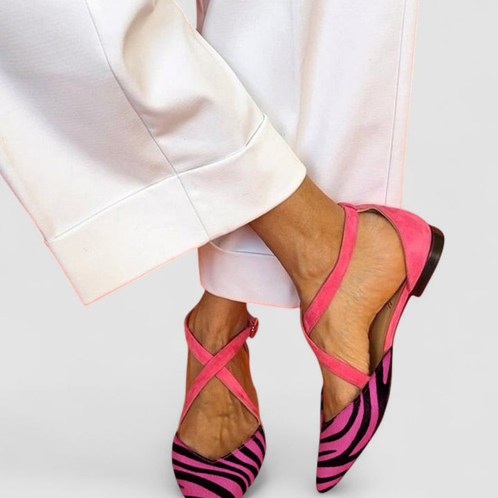 Zarella | Flat sandals with zebra pattern and crisscross ankle straps