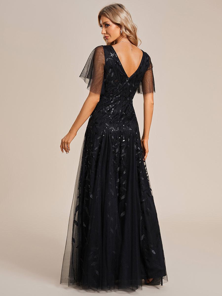 Kaylee | Long Romantic Shimmering Evening Dress with V-Neck and Straps
