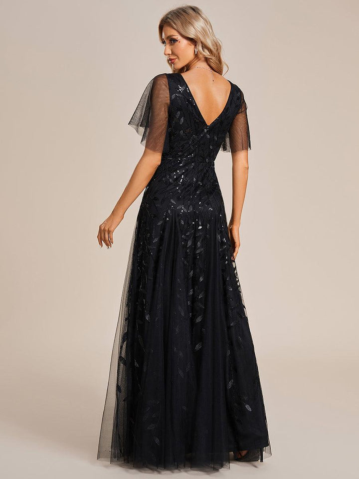 Kaylee | Long Romantic Shimmering Evening Dress with V-Neck and Straps
