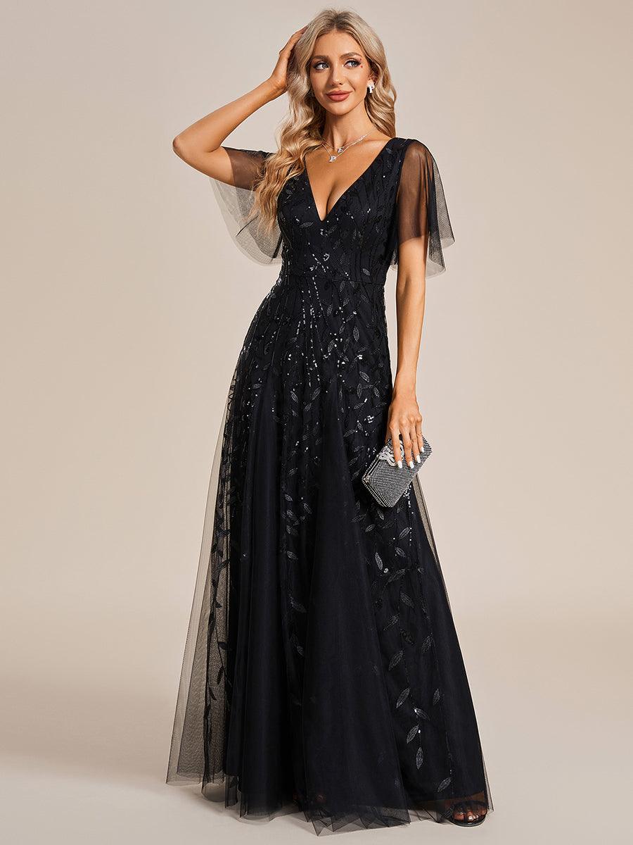 Kaylee | Long Romantic Shimmering Evening Dress with V-Neck and Straps